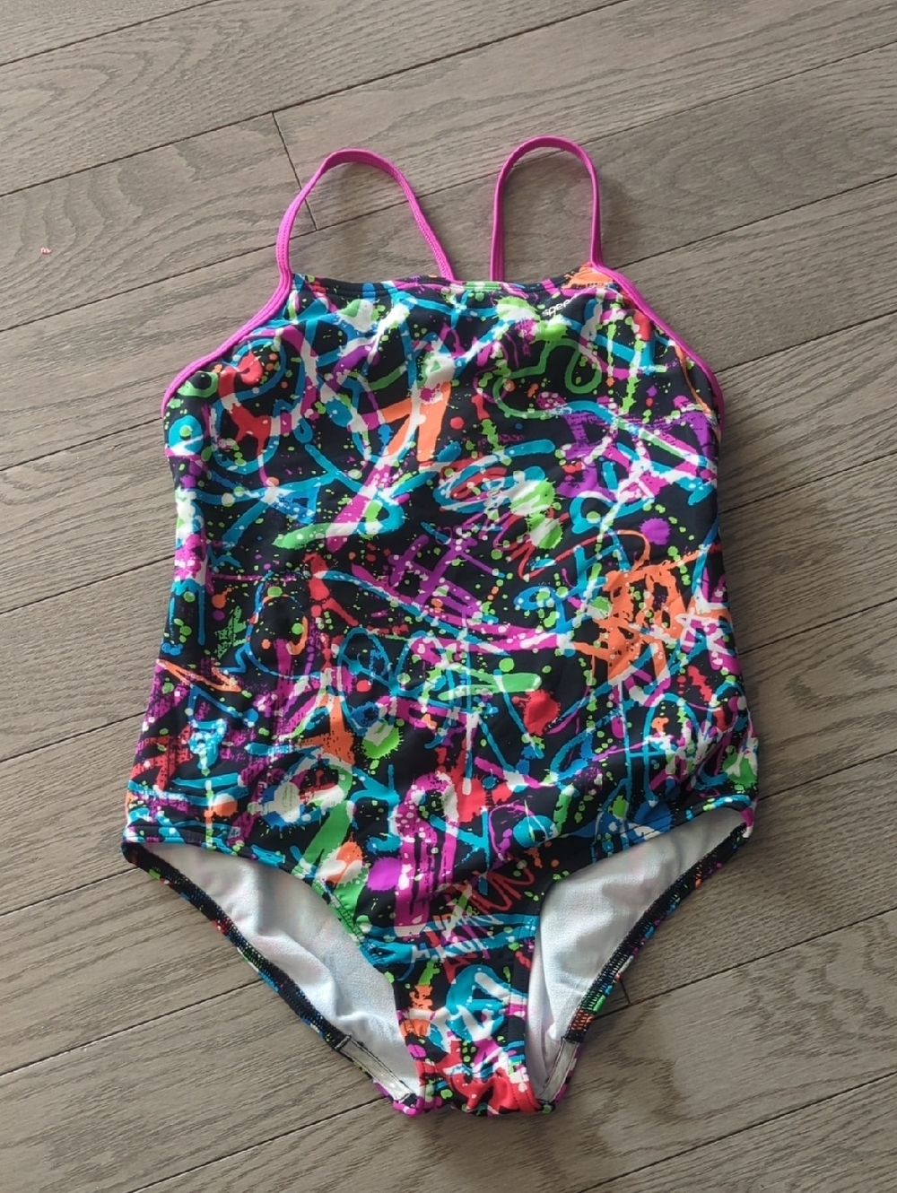 Youth Speedo Girls Neon Paint-Splash One-Piece Swimsuit - size 16